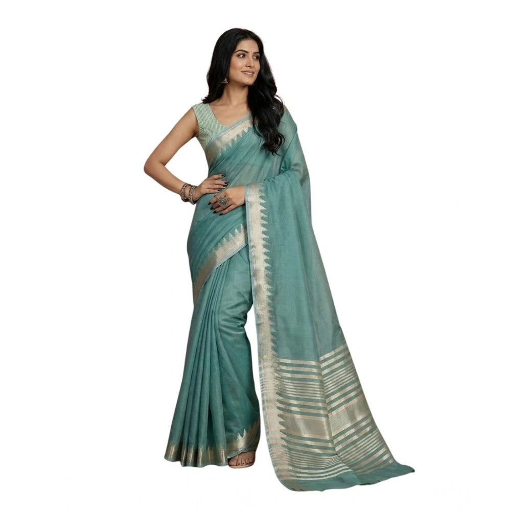 Women's Cotton Printed Saree With Unstitched Blouse 5.5mtr (teal) | Women Signature Collection