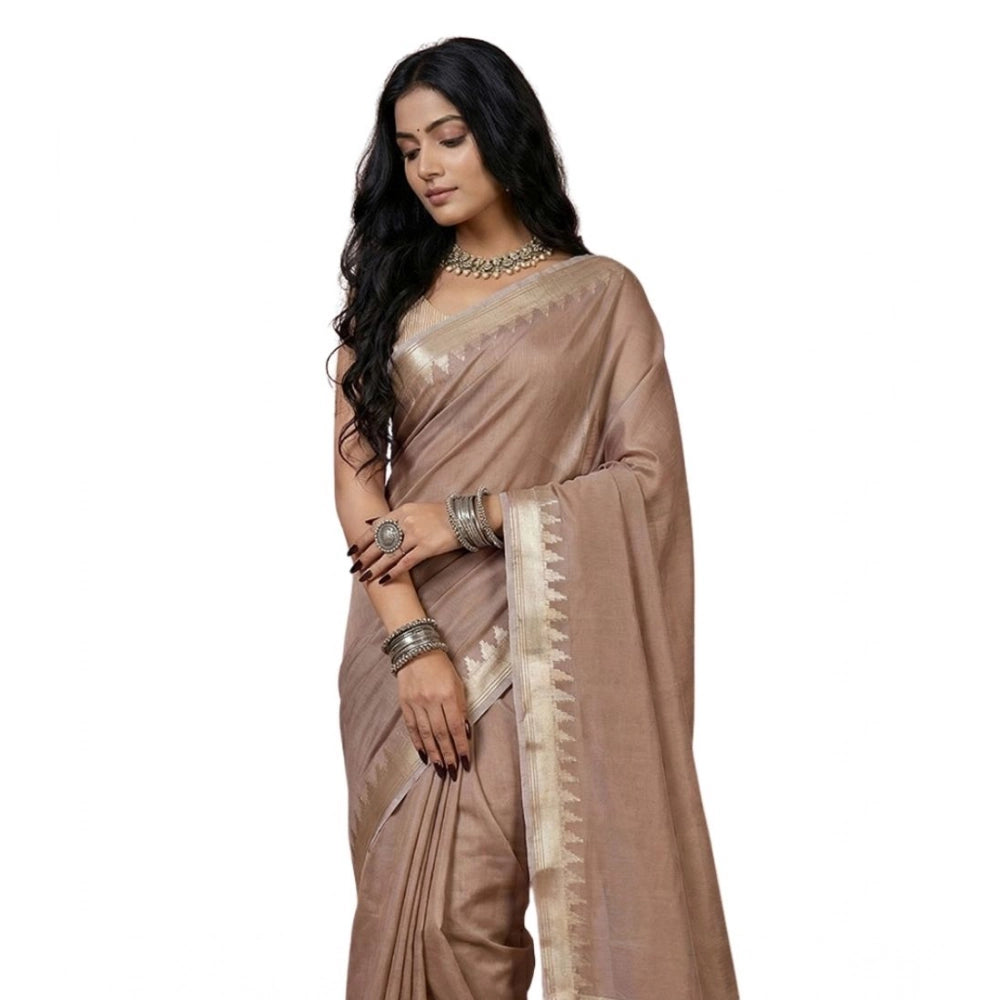 Women's Cotton Printed Saree With Unstitched Blouse 5.5mtr (beige) | Women Signature Collection