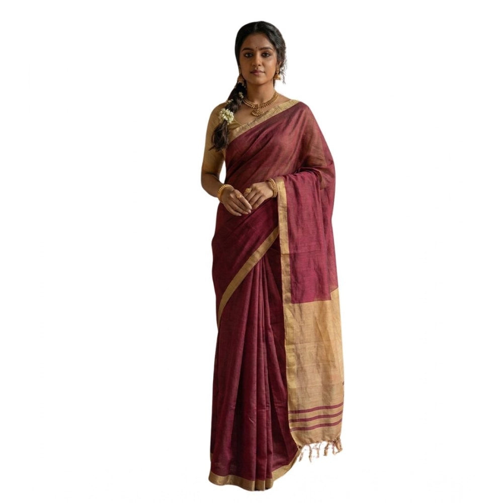 Women's Cotton Printed Saree With Unstitched Blouse 5.5mtr (wine) | Women Signature Collection