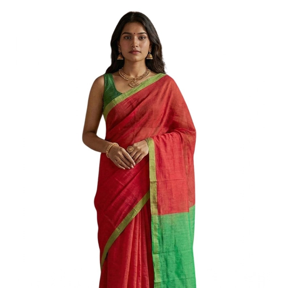 Women's Cotton Printed Saree With Unstitched Blouse 5.5mtr (red) | Women Signature Collection