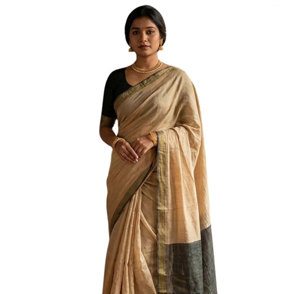 Women's Cotton Printed Saree With Unstitched Blouse 5.5mtr (beige) | Women Signature Collection