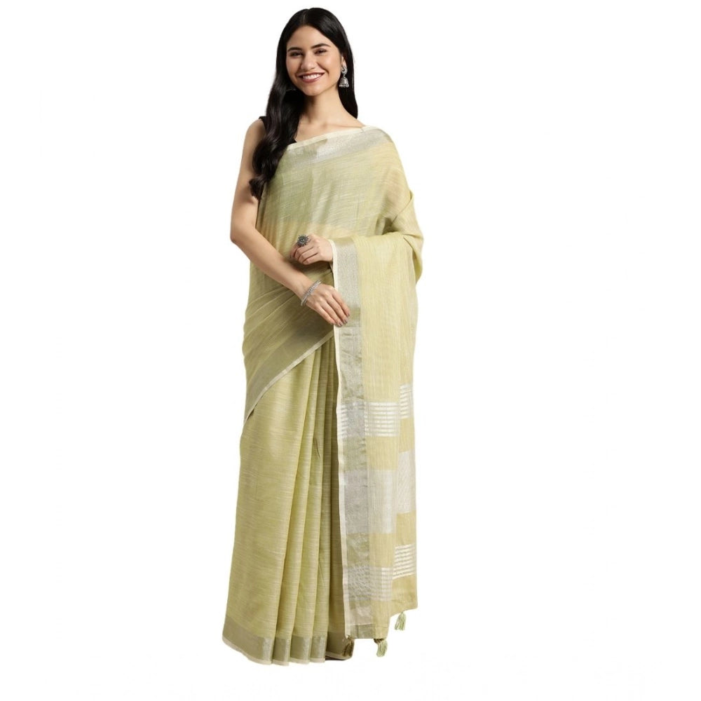 Women's Linen Cotton Printed Saree With Unstitched Blouse 5.5mtr (olive Green) | Women Signature Collection