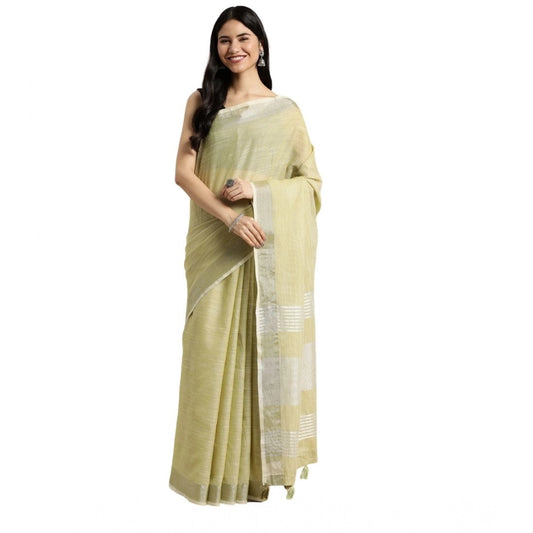 Women's Linen Cotton Printed Saree With Unstitched Blouse 5.5mtr (olive Green) | Women Signature Collection