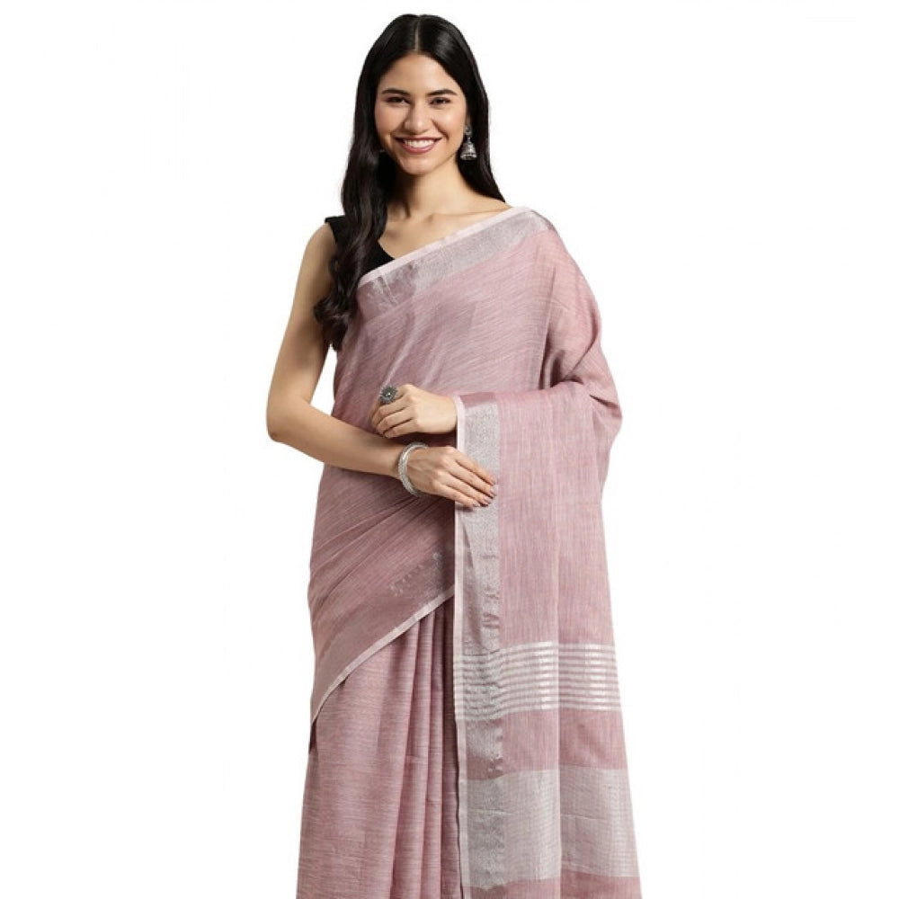 Women's Linen Cotton Printed Saree With Unstitched Blouse 5.5mtr (purple) | Women Signature Collection