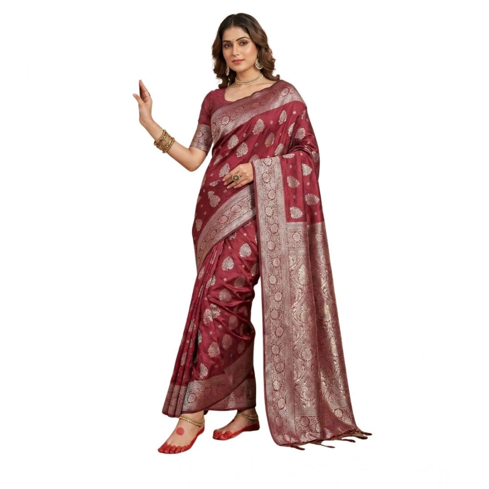 Women's Silk Blend Printed Saree With Unstitched Blouse 5.5mtr (maroon) | Women Signature Collection