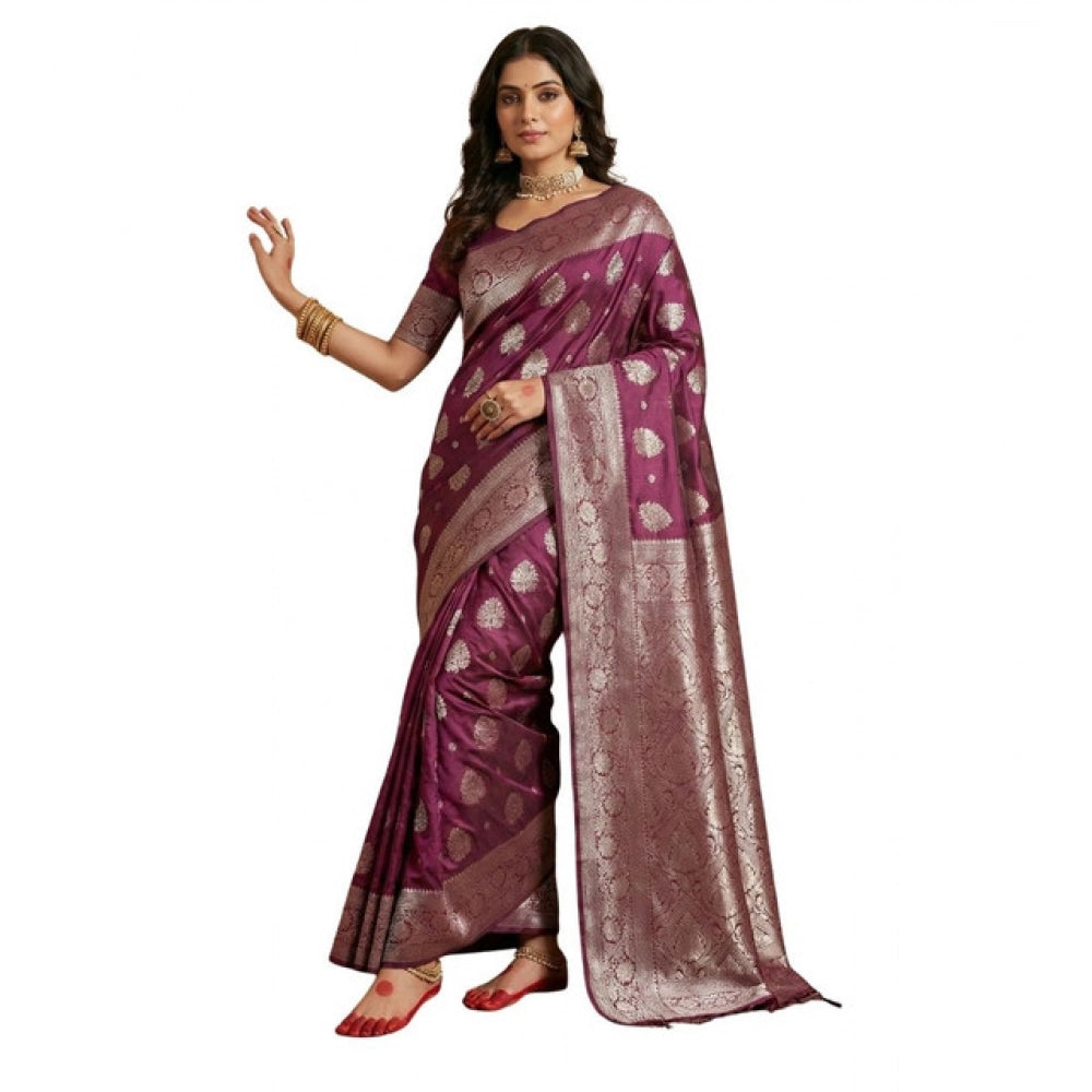 Women's Silk Blend Printed Saree With Unstitched Blouse 5.5mtr (purple) | Women Signature Collection