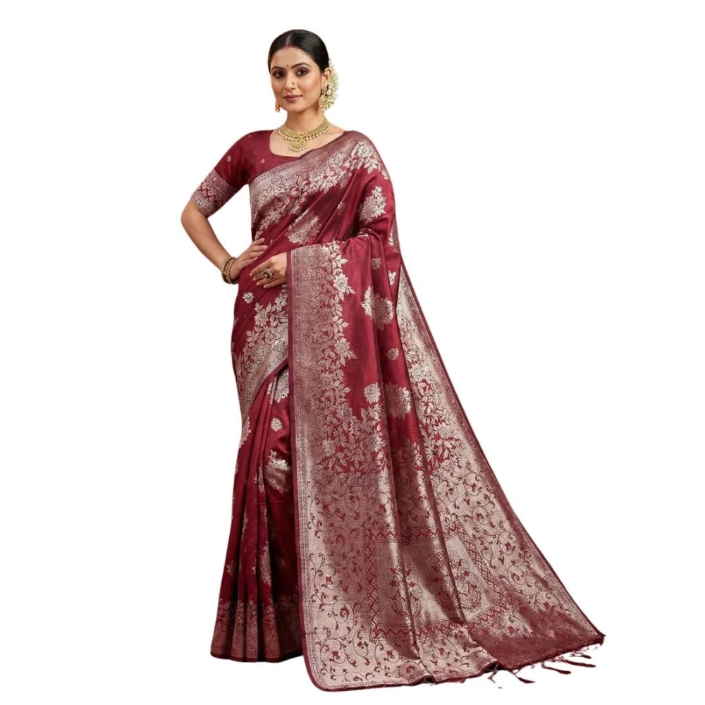 Women's Silk Blend Printed Saree With Unstitched Blouse 5.5mtr (maroon) | Women Signature Collection