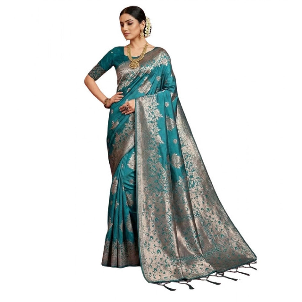 Women's Silk Blend Printed Saree With Unstitched Blouse 5.5mtr (sea Green) | Women Signature Collection