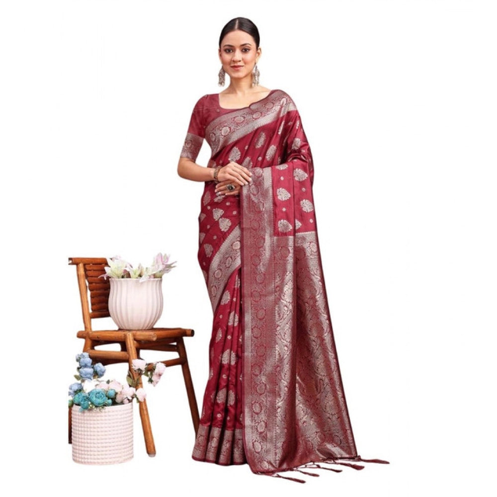Women's Banarasi Silk Printed Saree With Unstitched Blouse 5.5mtr (maroon) | Women Signature Collection