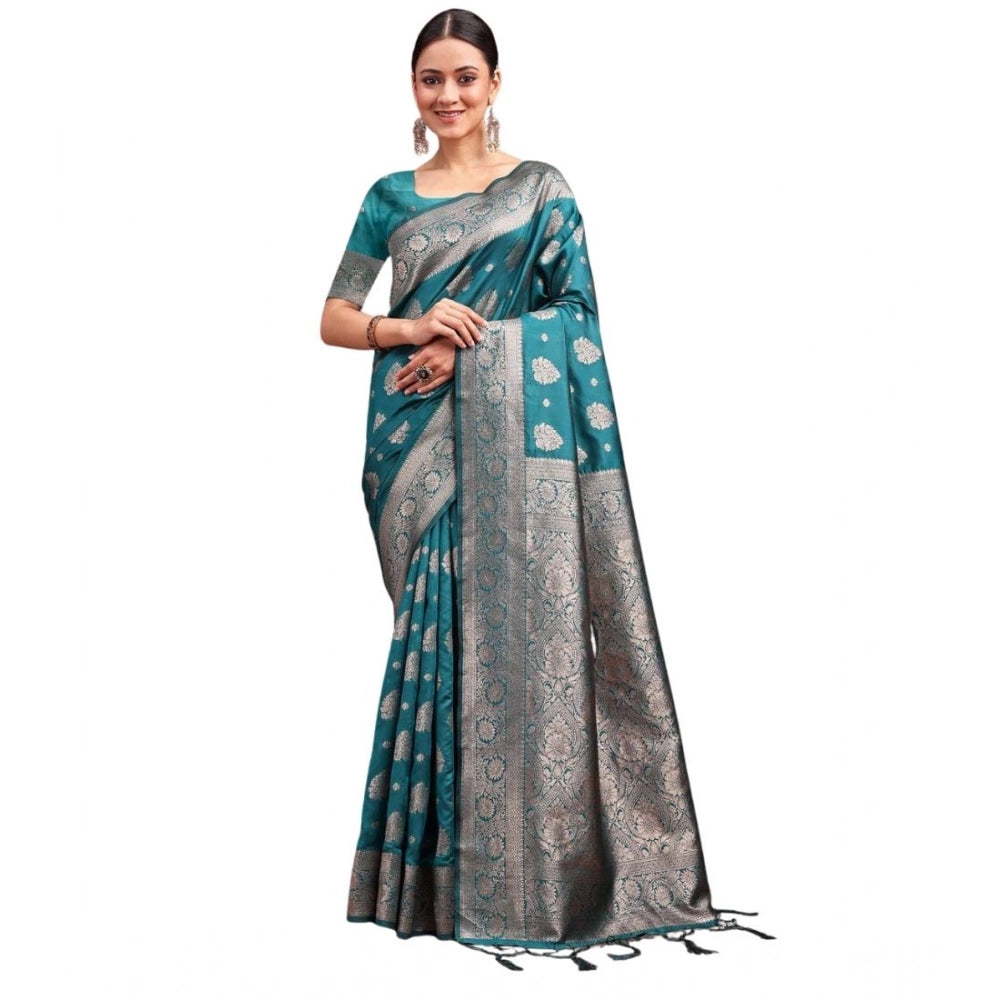 Women's Banarasi Silk Printed Saree With Unstitched Blouse 5.5mtr (sea Green) | Women Signature Collection