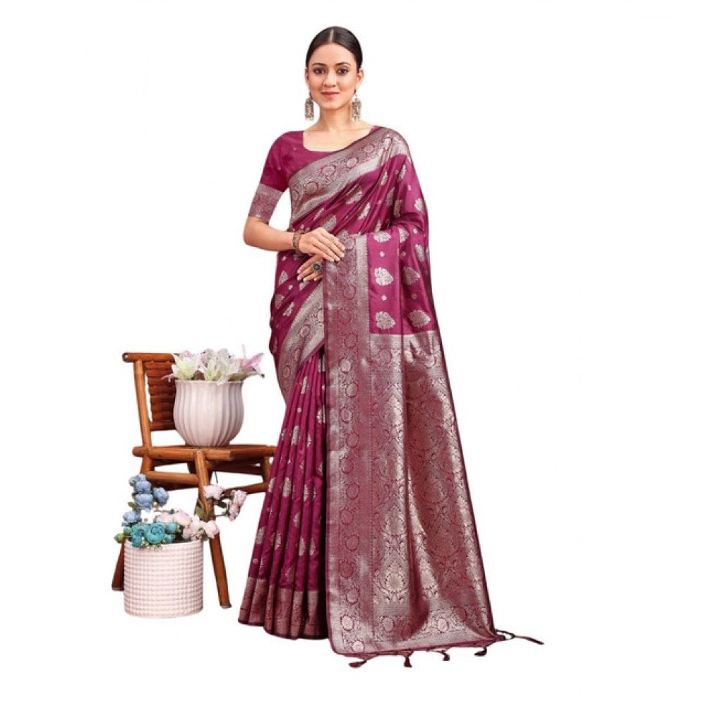 Women's Banarasi Silk Printed Saree With Unstitched Blouse 5.5mtr (purple) | Women Signature Collection