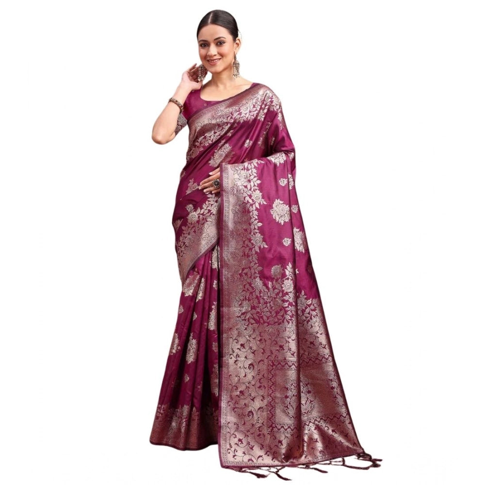 Women's Banarasi Silk Printed Saree With Unstitched Blouse 5.5mtr (purple) | Women Signature Collection