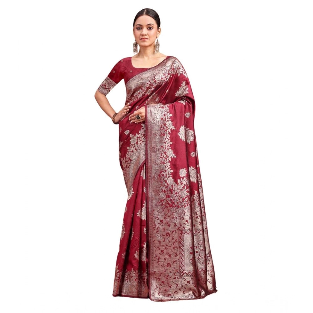 Women's Banarasi Silk Printed Saree With Unstitched Blouse 5.5mtr (maroon) | Women Signature Collection