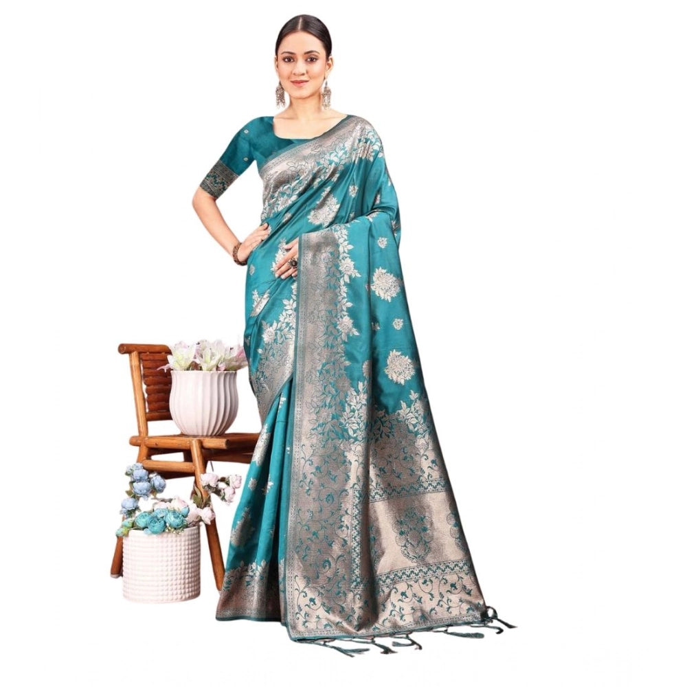 Women's Banarasi Silk Printed Saree With Unstitched Blouse 5.5mtr (sea Green) | Women Signature Collection