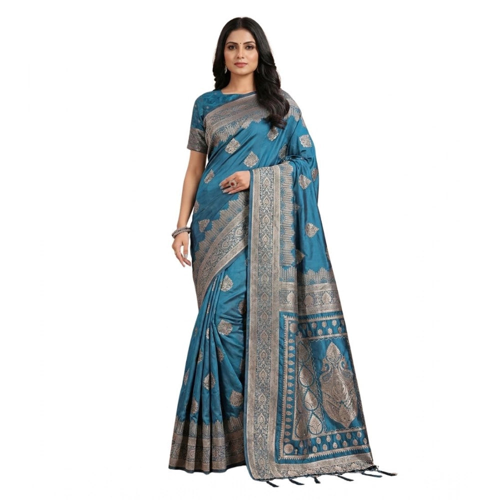 Women's Silk Blend Printed Saree With Unstitched Blouse 5.5mtr (teal) | Women Signature Collection