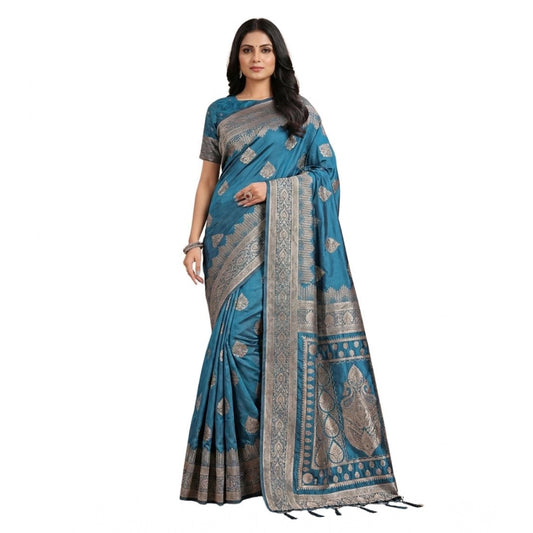 Women's Silk Blend Printed Saree With Unstitched Blouse 5.5mtr (teal) | Women Signature Collection