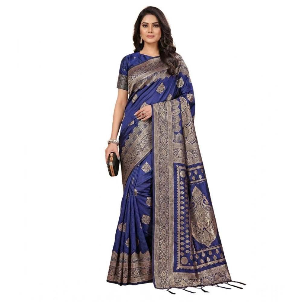 Women's Silk Blend Printed Saree With Unstitched Blouse 5.5mtr (navy Blue) | Women Signature Collection