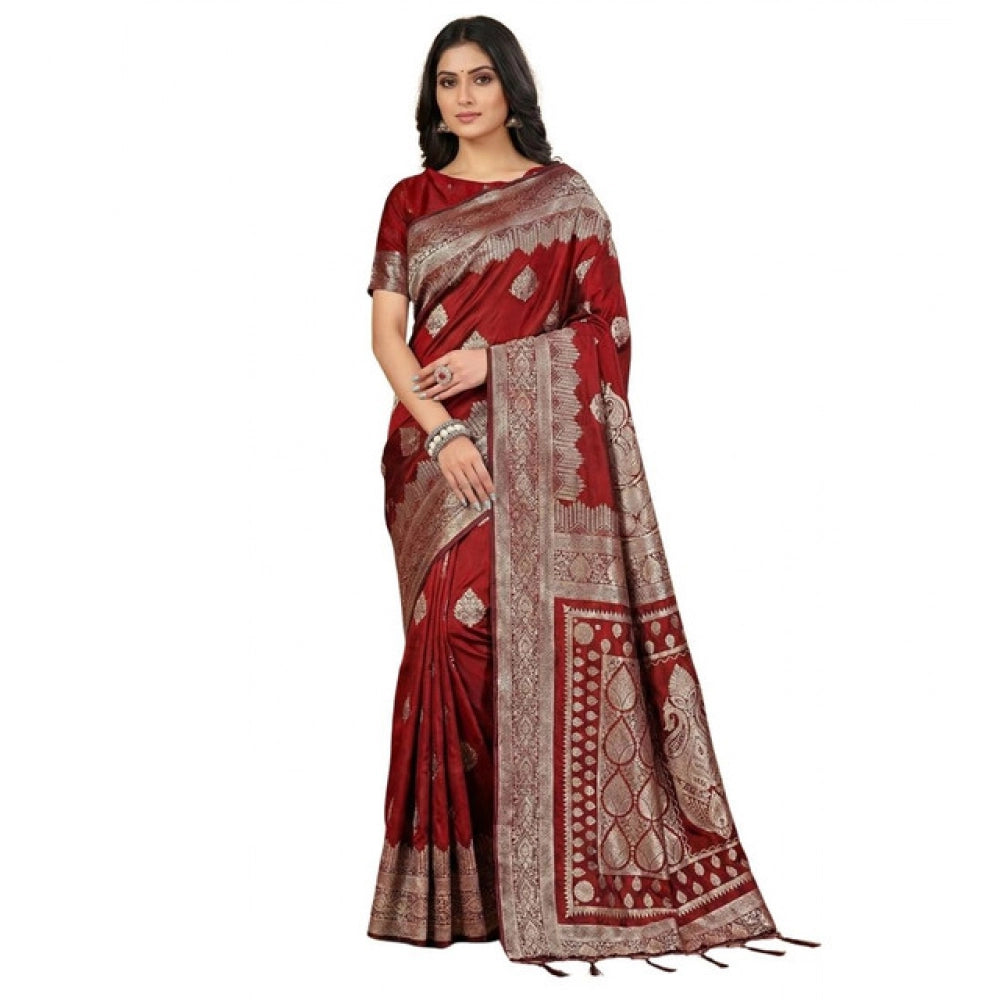 Women's Silk Blend Printed Saree With Unstitched Blouse 5.5mtr (maroon) | Women Signature Collection