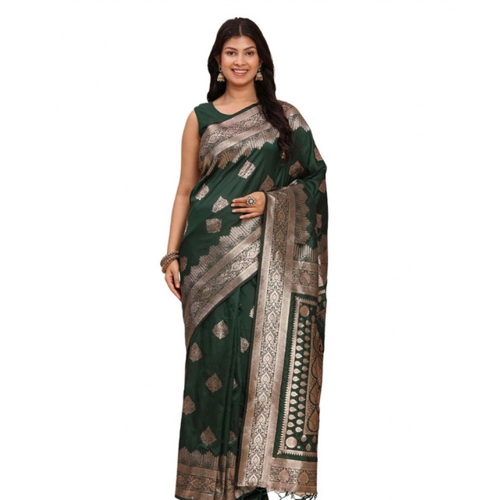 Women's Banarasi Silk Printed Saree With Unstitched Blouse 5.5mtr (green) | Women Signature Collection