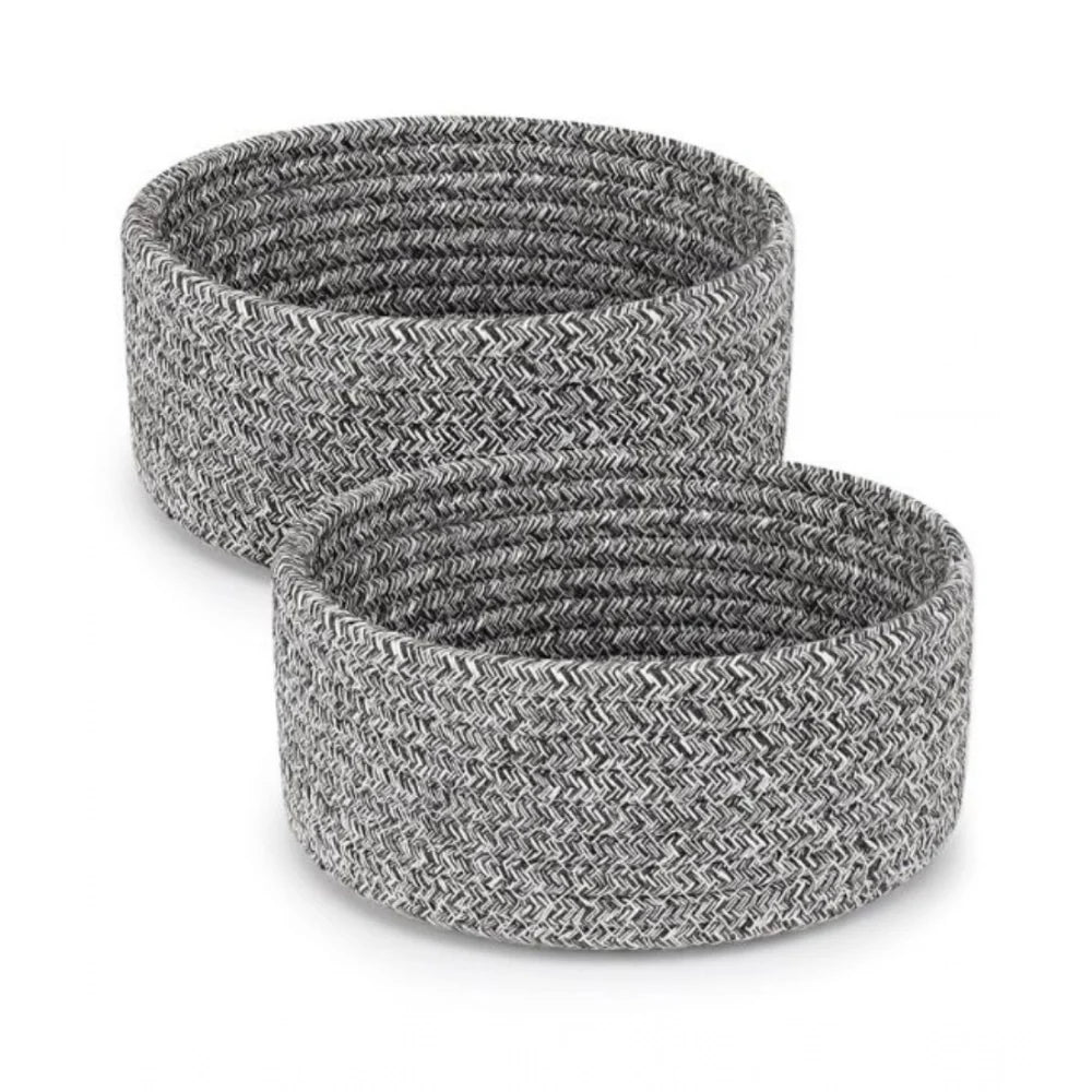 Cotton 8x3 Inch Kidi Round 2 Set Bedside Organizer With Out Lid (Black)