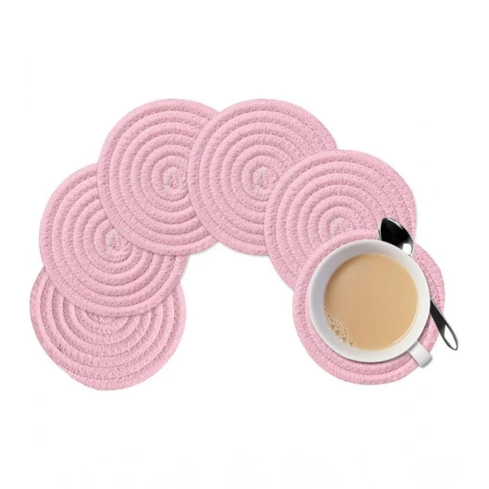 Cotton Rope Drink Coasters 6 Pcs Set (Baby-Pink)