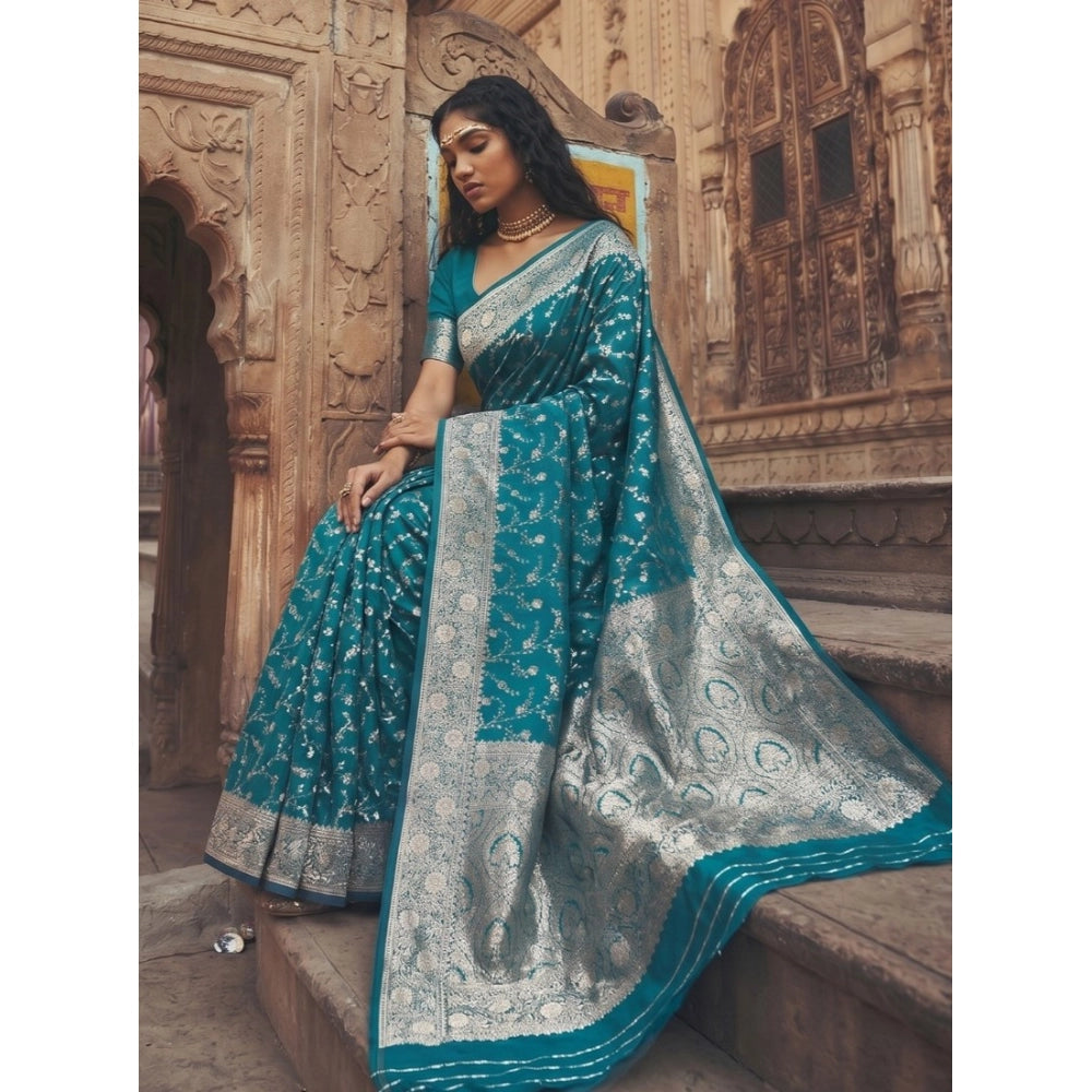 Women's Art Silk Printed Saree With Unstitched Blouse 5.5mtr (teal) | Women Signature Collection