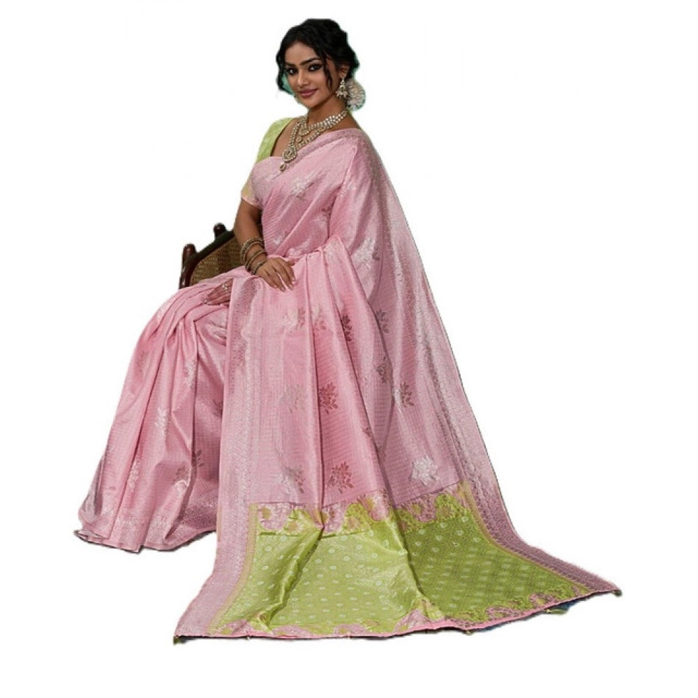 Women's Linen Cotton Printed Saree With Unstitched Blouse 5.5mtr (pink) | Women Signature Collection