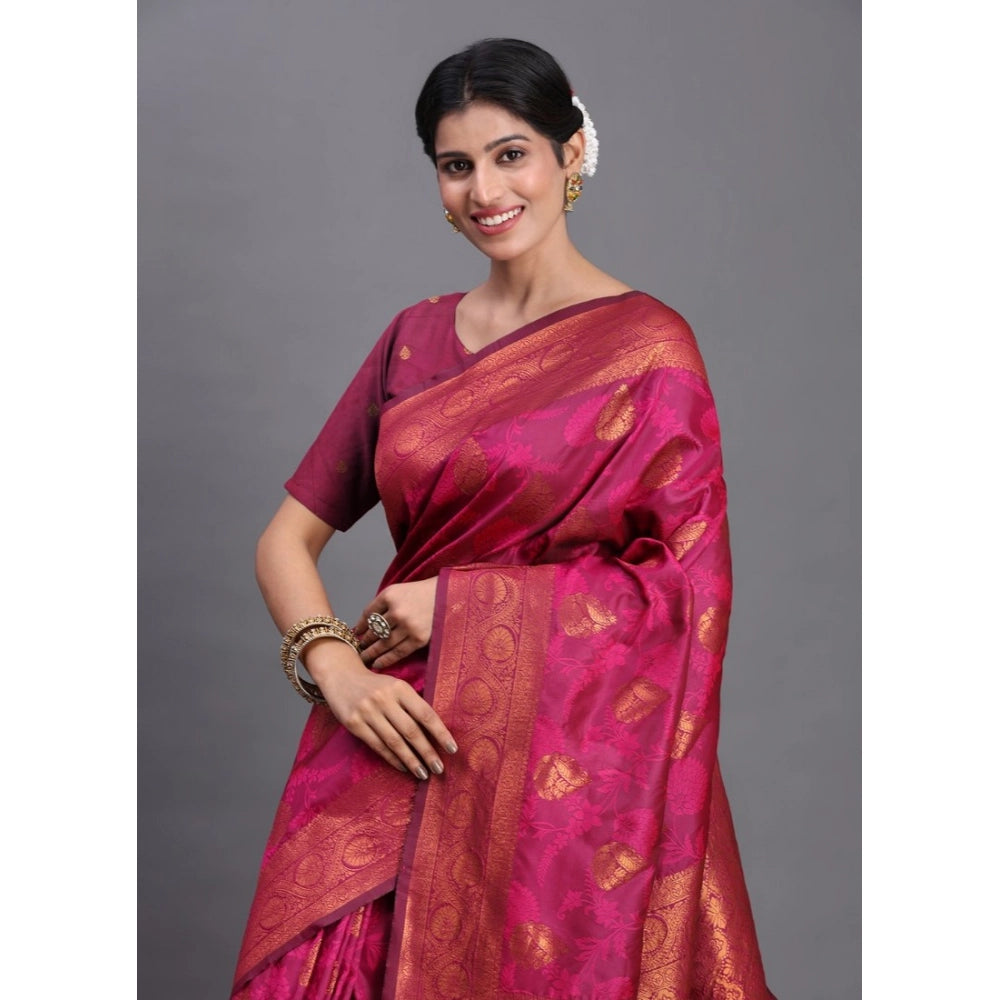 Women's Silk Printed Saree With Unstitched Blouse 5.5mtr (magenta) | Women Signature Collection