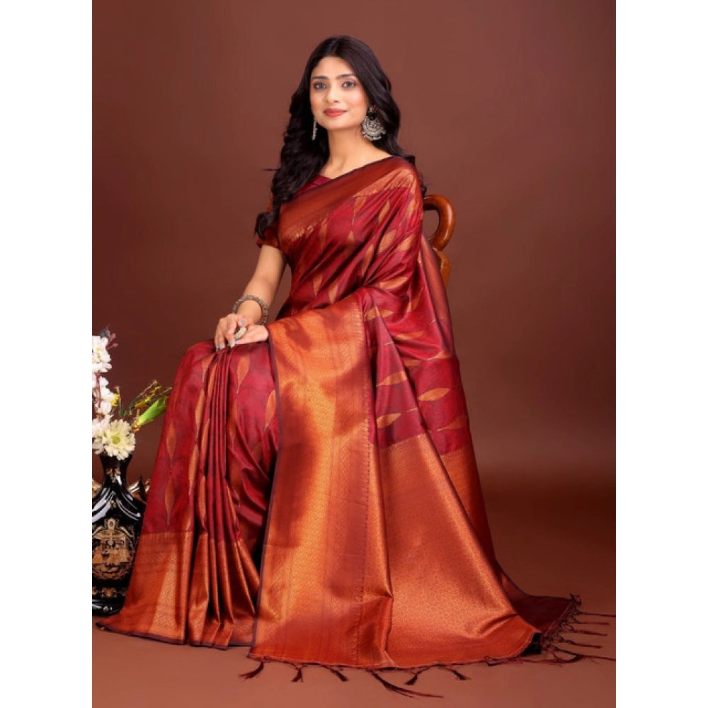 Women's Banarasi Silk Printed Saree With Unstitched Blouse 5.5mtr (maroon) | Women Signature Collection