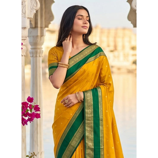 Women's Silk Blend Printed Saree With Unstitched Blouse 5.5mtr (yellow Green) | Women Signature Collection