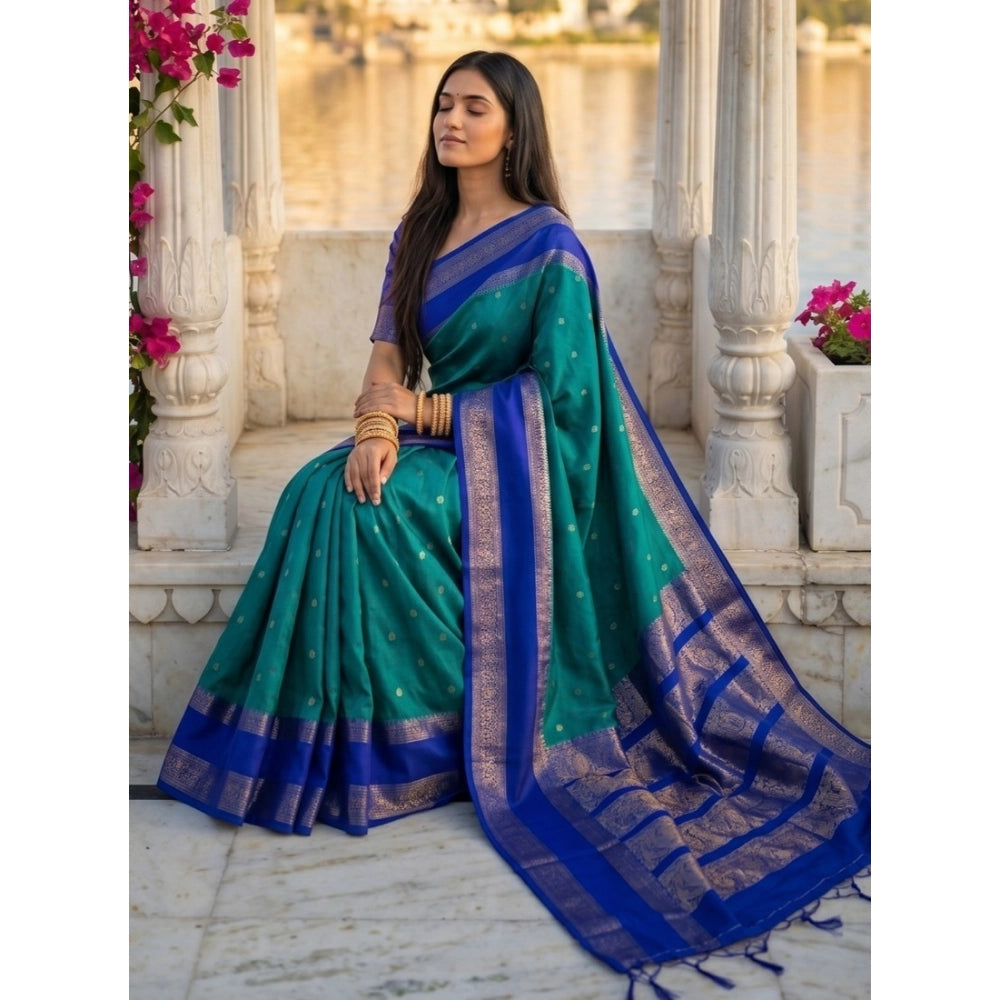 Women's Silk Blend Printed Saree With Unstitched Blouse 5.5mtr (teal Blue) | Women Signature Collection