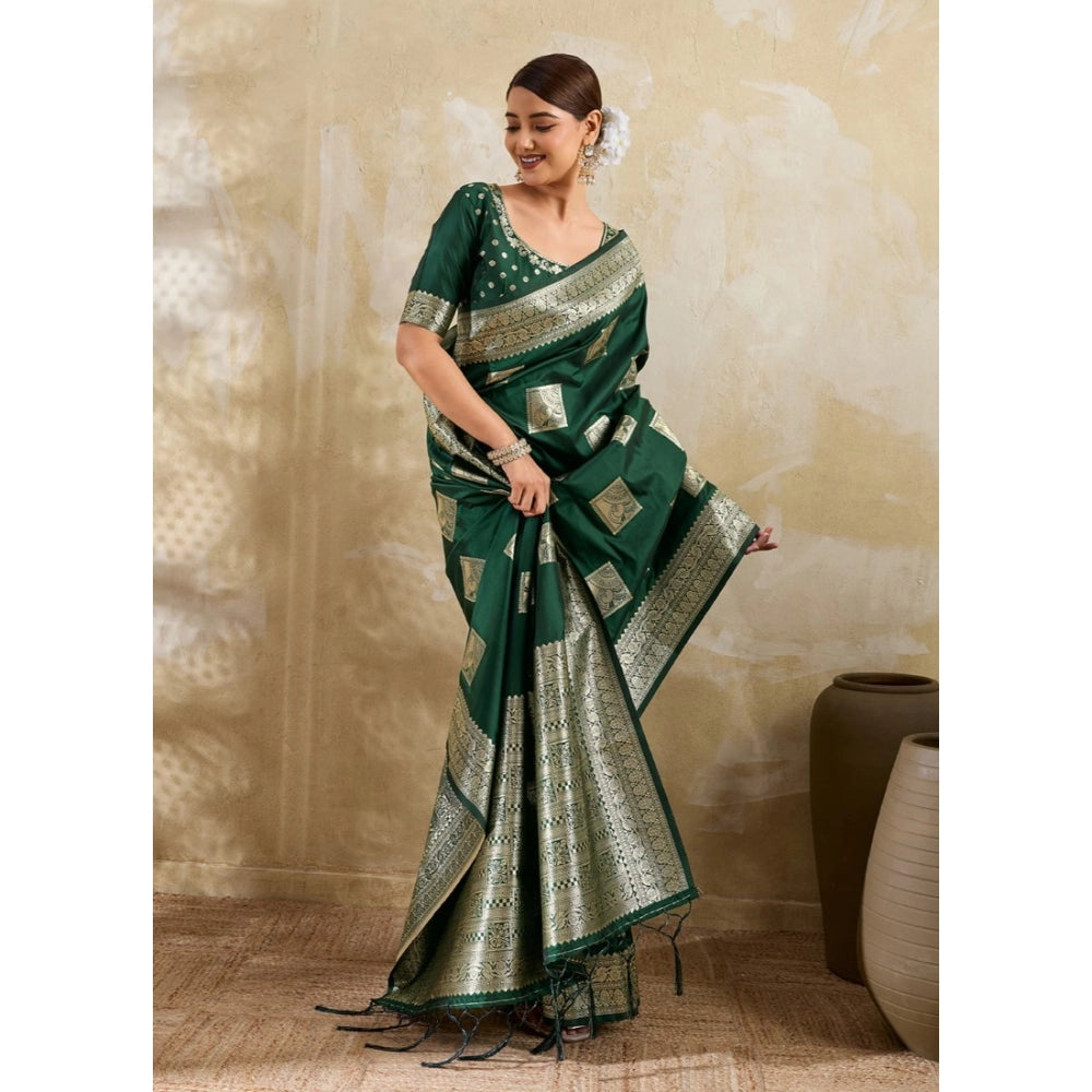 Women's Silk Blend Printed Saree With Unstitched Blouse 5.5mtr (dark Green) | Women Signature Collection
