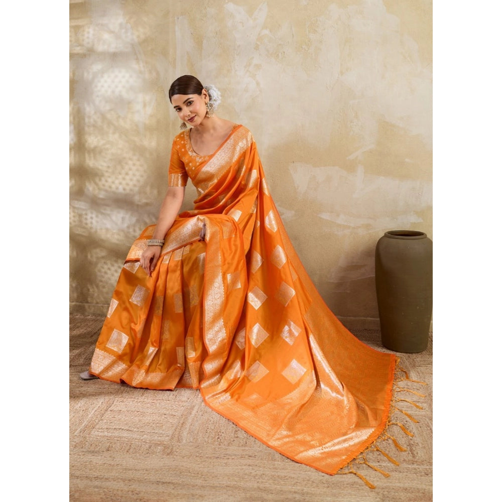 Women's Silk Blend Printed Saree With Unstitched Blouse 5.5mtr (orange) | Women Signature Collection