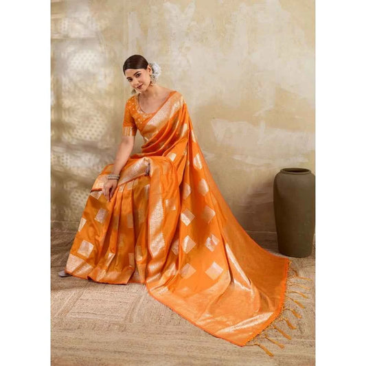 Coral Aurora Silk Saree with Unstitched Blouse 5.5 m