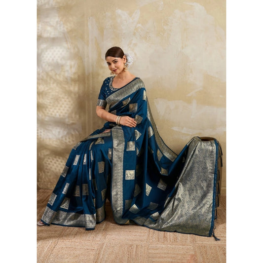 Azure Dahlia Silk Saree with Unstitched Blouse 5.5 m