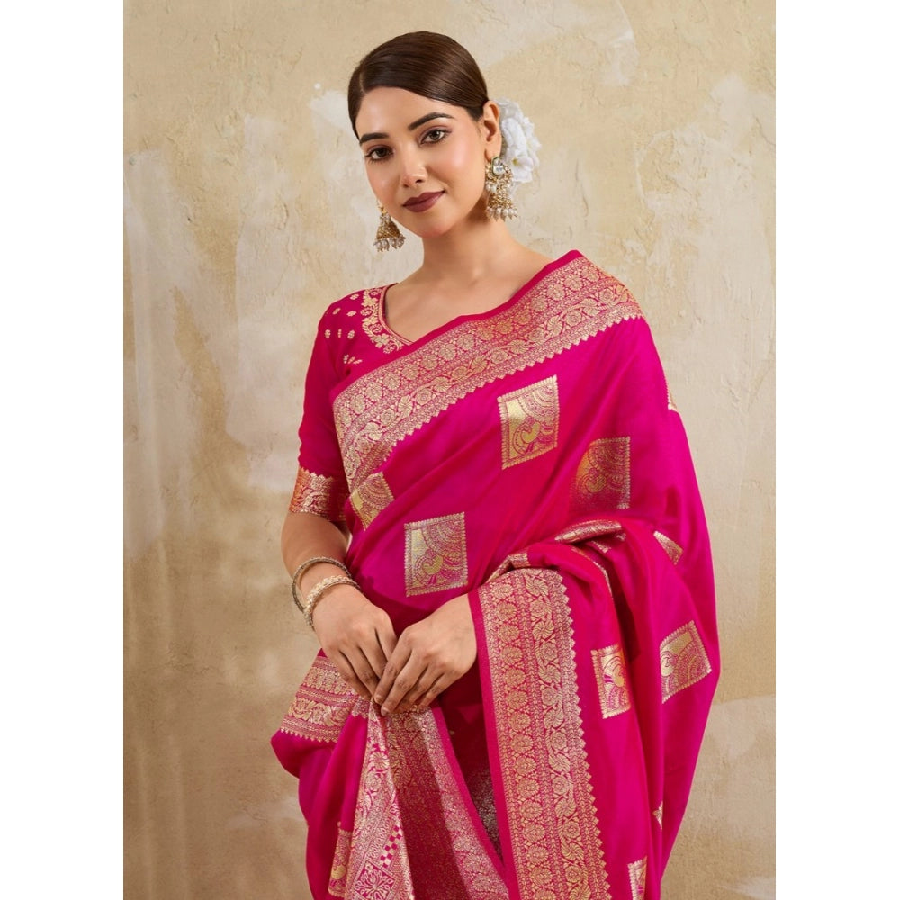 Women's Silk Blend Printed Saree With Unstitched Blouse 5.5mtr (magenta) | Women Signature Collection