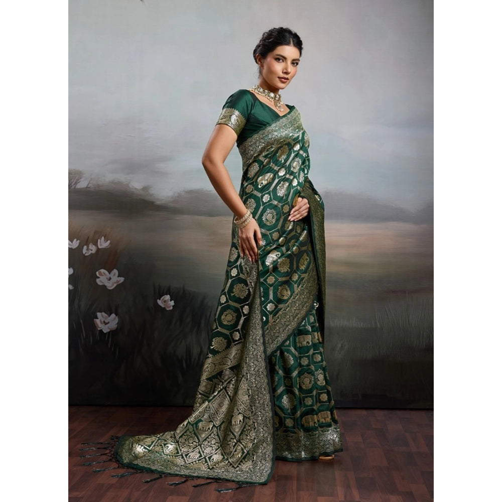 Women's Silk Blend Printed Saree With Unstitched Blouse 5.5mtr (bottel Green) | Women Signature Collection