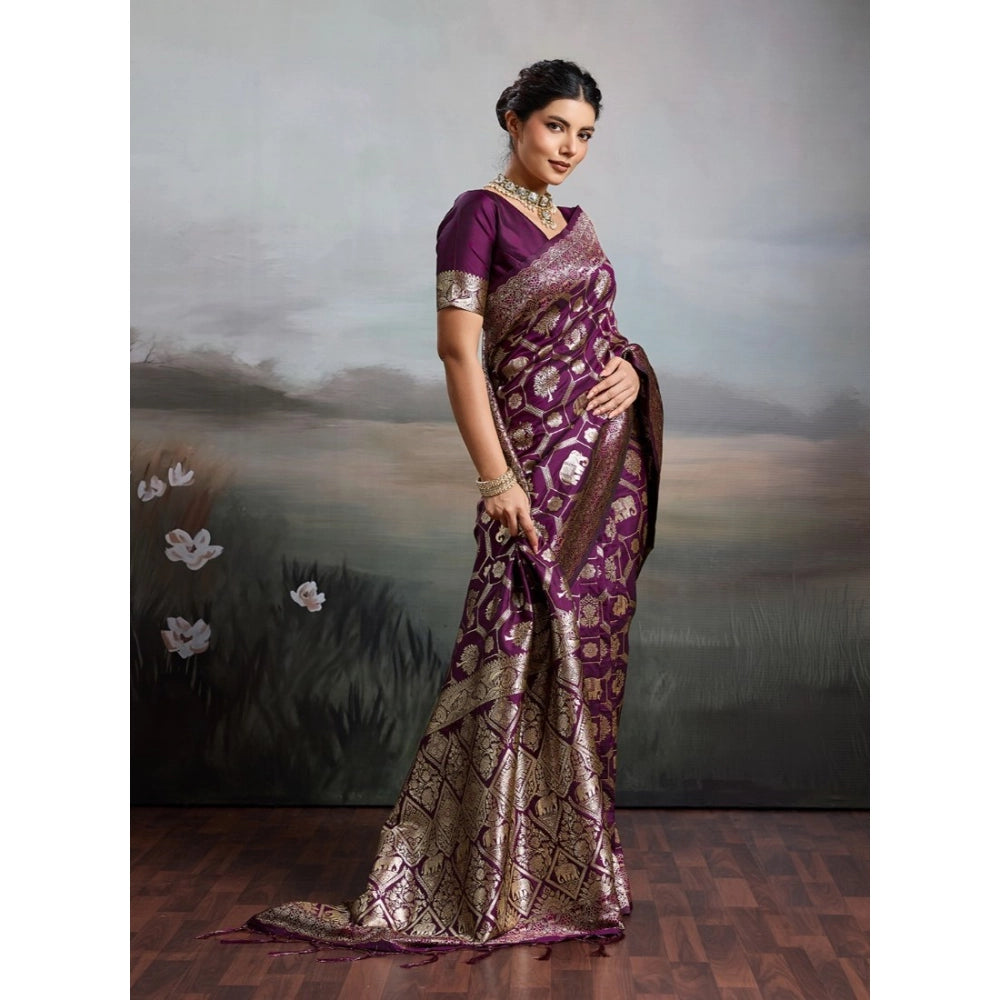 Women's Silk Blend Printed Saree With Unstitched Blouse 5.5mtr (wine) | Women Signature Collection