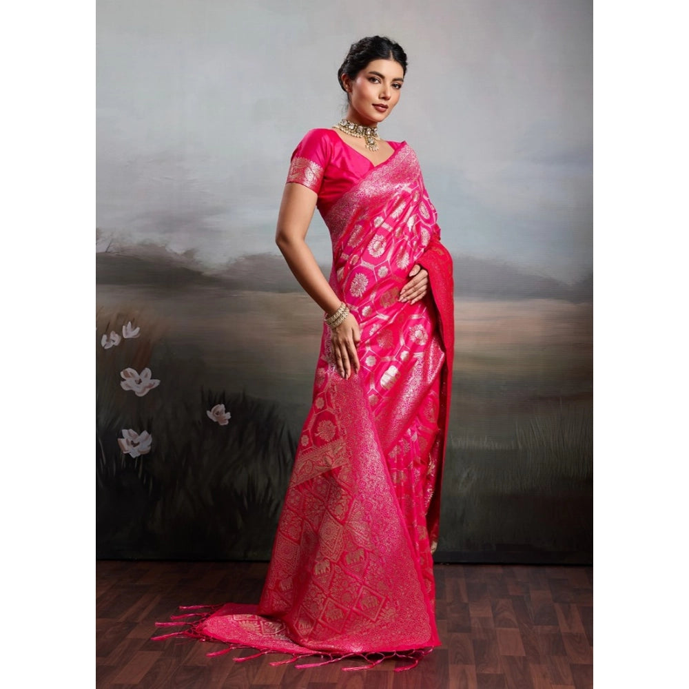 Women's Silk Blend Printed Saree With Unstitched Blouse 5.5mtr (pink) | Women Signature Collection
