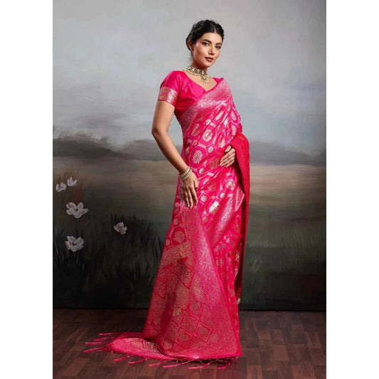 Blush Olive Silk Saree with Unstitched Blouse 5.5 m