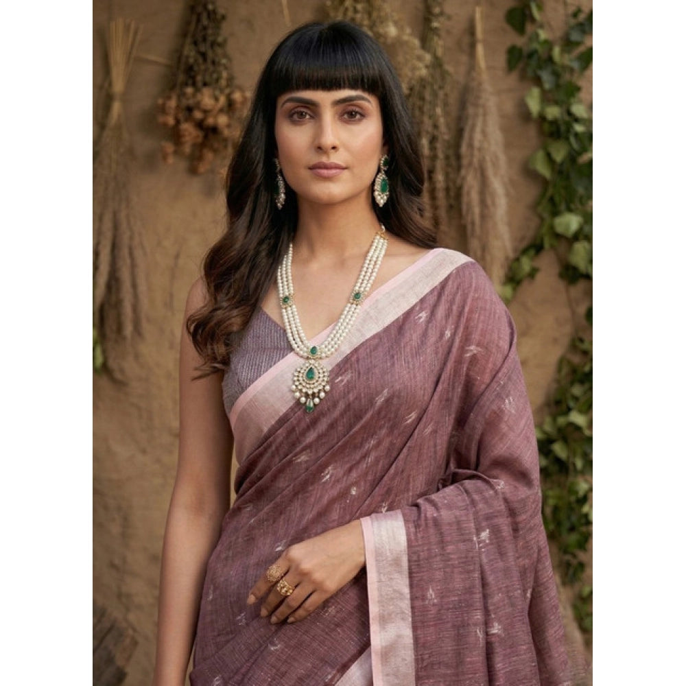 Women's Linen Cotton Printed Saree With Unstitched Blouse 5.5mtr (purple) | Women Signature Collection