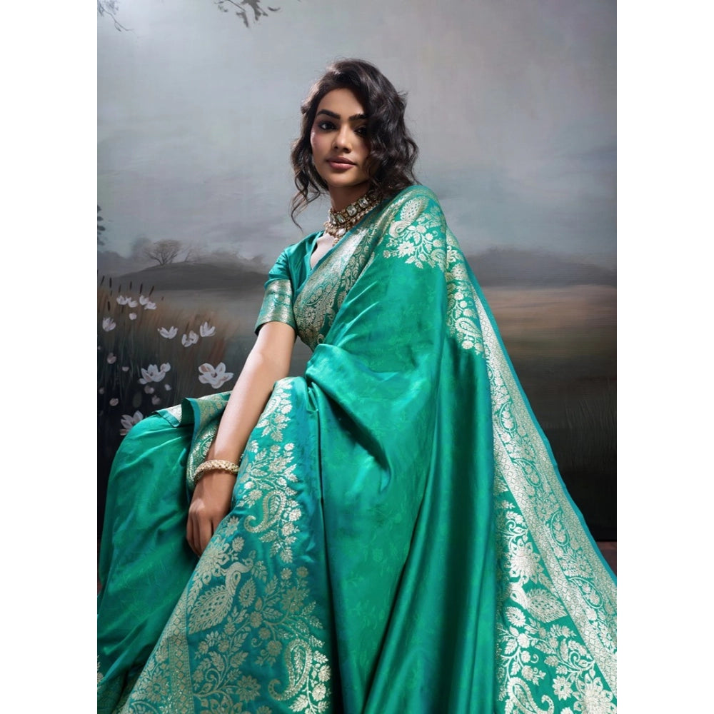 Women's Silk Blend Printed Saree With Unstitched Blouse 5.5mtr (teal Green) | Women Signature Collection