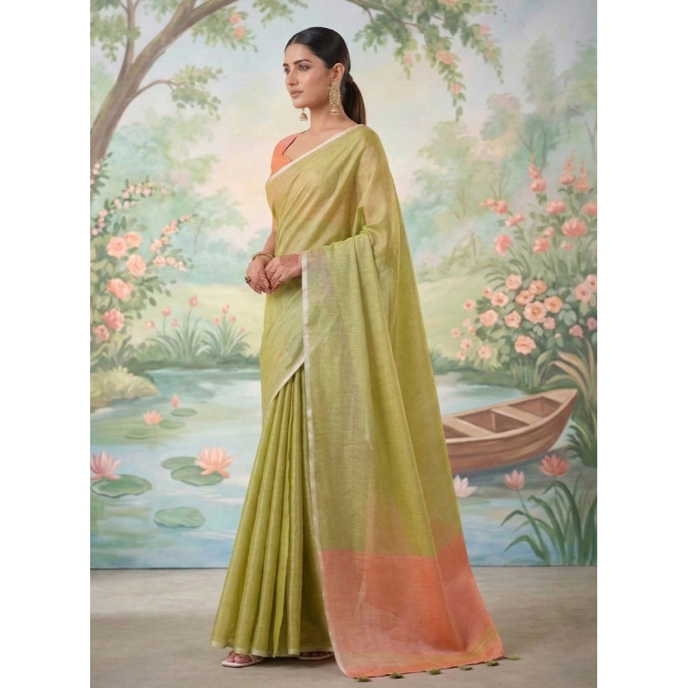 Women's Tissue Silk Solid Saree With Unstitched Blouse 5.5mtr (green) | Women Signature Collection