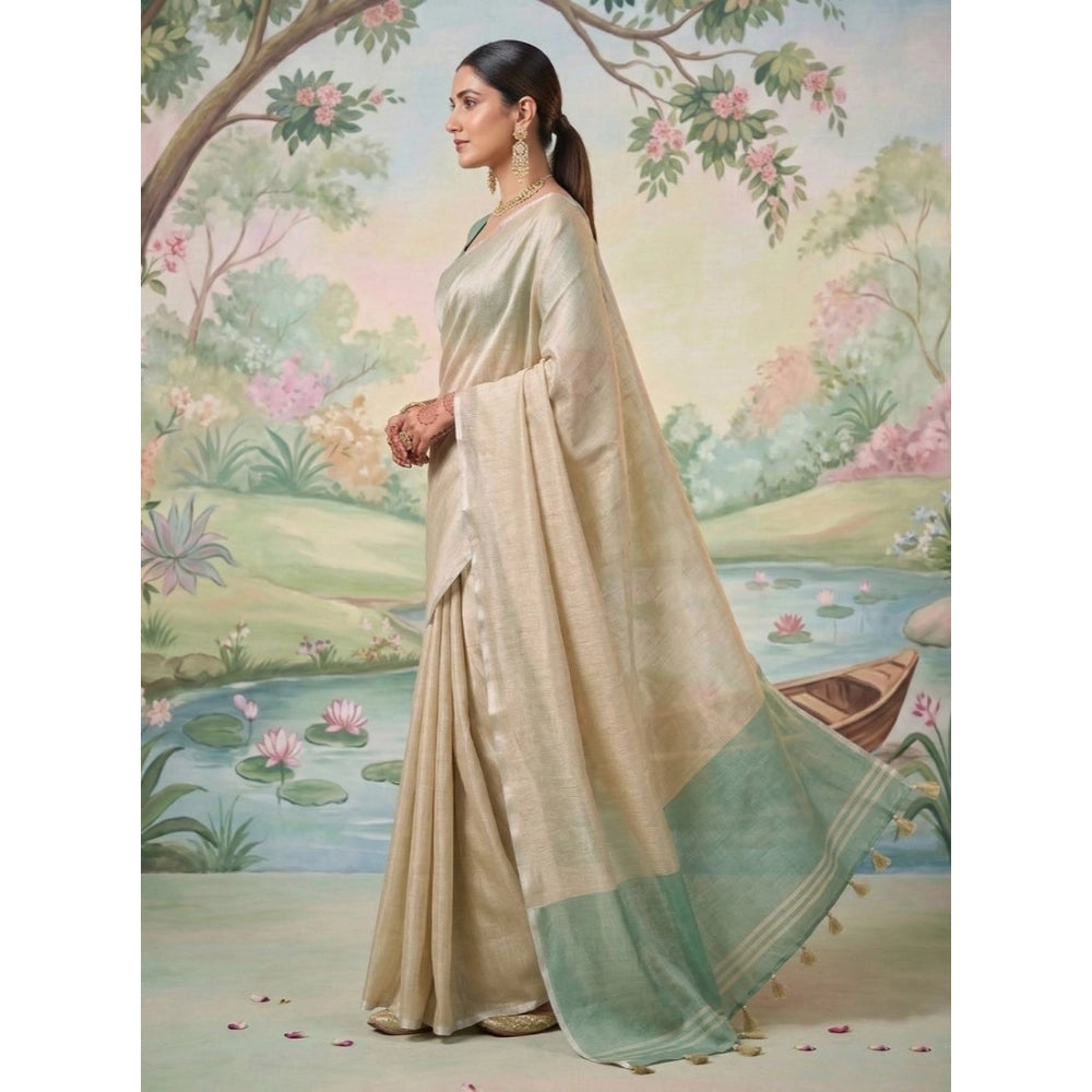 Women's Tissue Silk Solid Saree With Unstitched Blouse 5.5mtr (beige) | Women Signature Collection