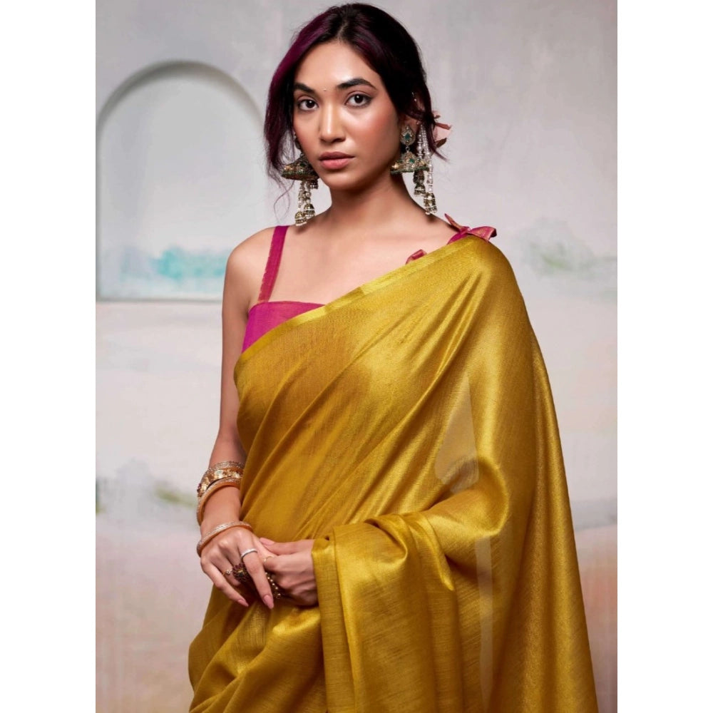 Women's Tissue Silk Solid Saree With Unstitched Blouse 5.5mtr (yellow) | Women Signature Collection