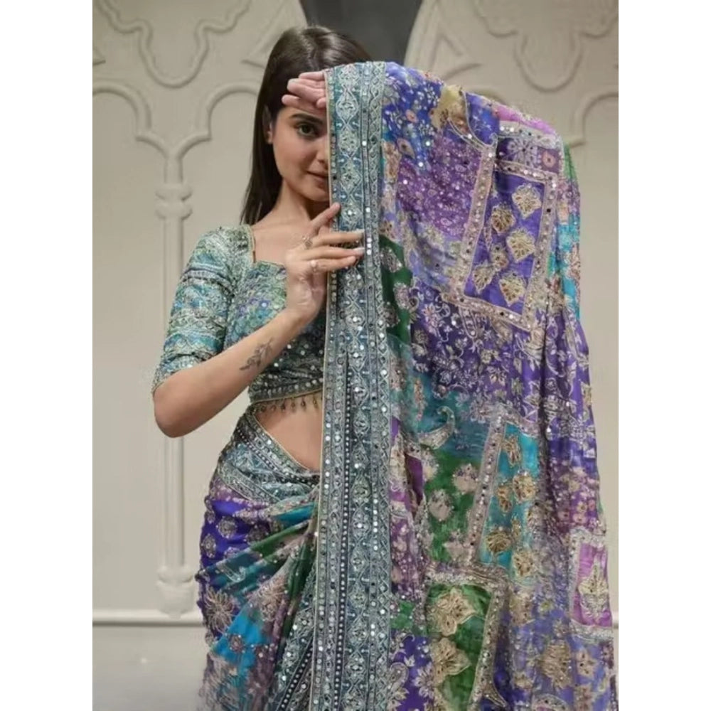 Women's Chiffon Embellished Saree With Unstitched Blouse 5.5mtr (multicolor) | Women Signature Collection