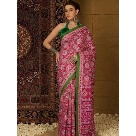 Women's Crepe Printed Saree With Unstitched Blouse 5.5mtr (pink) | Women Signature Collection
