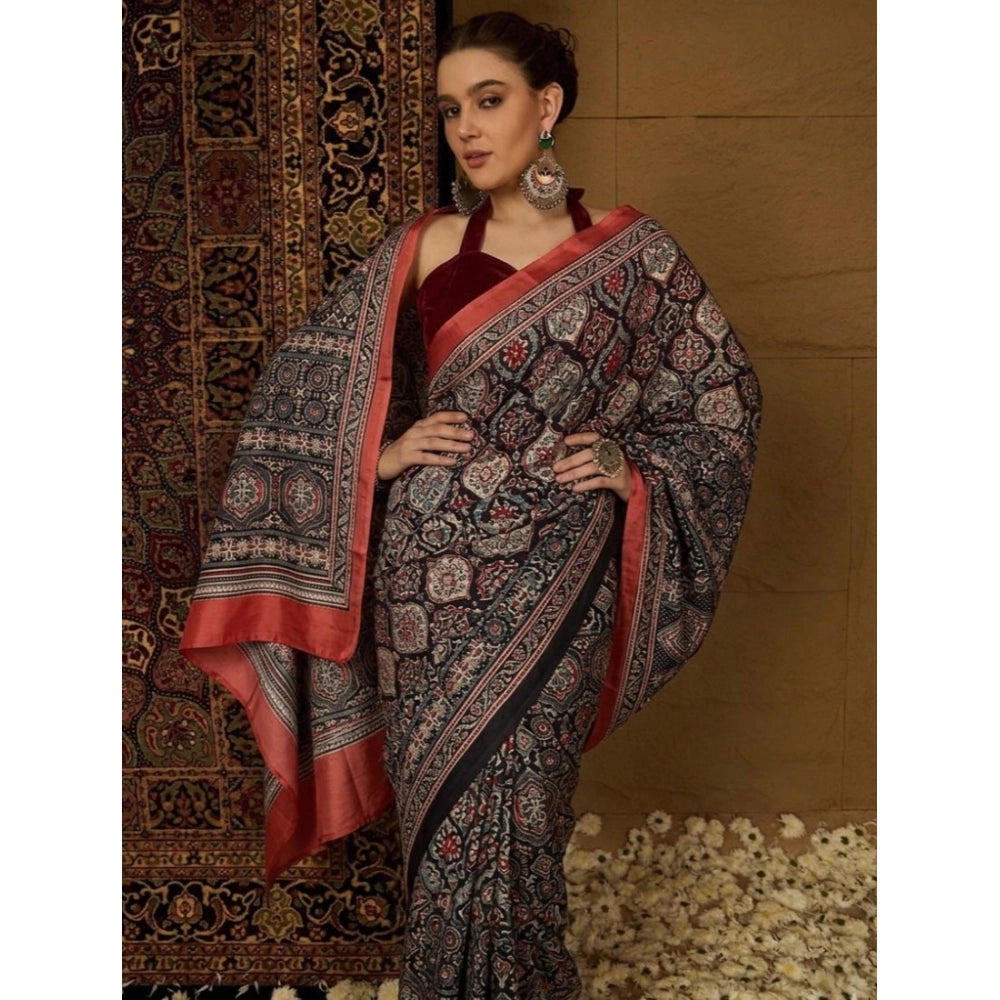 Women's Crepe Printed Saree With Unstitched Blouse 5.5mtr (multicolor) | Women Signature Collection