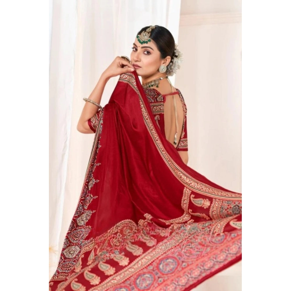 Women's Crepe Printed Saree With Unstitched Blouse 5.5mtr (maroon) | Women Signature Collection