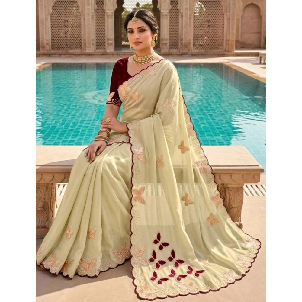 Women's Star Georgette Embellished Saree With Unstitched Blouse 5.5mtr (beige Maroon) | Women Signature Collection